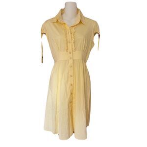 Necessary Objects Butter Yellow Midi Dress vintage style cotton Blend Dress